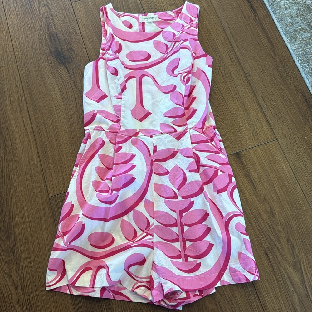 Porridge Pink Leaf Print Romper, Size 6 - Picture 4 of 5